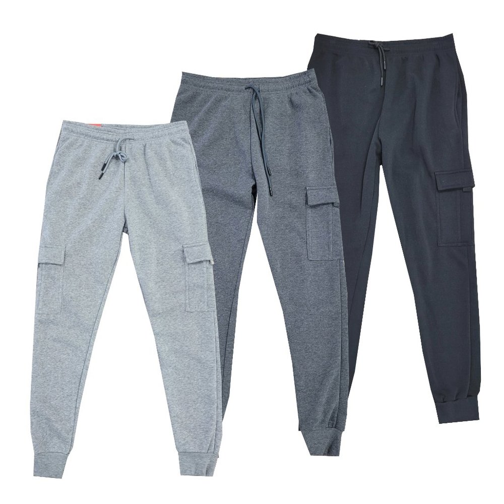 3 PK MENS CARGO FLEECE JOGGERS - ONE OF EACH COLOR  - AVAILABLE IN M,L , XL, XXL